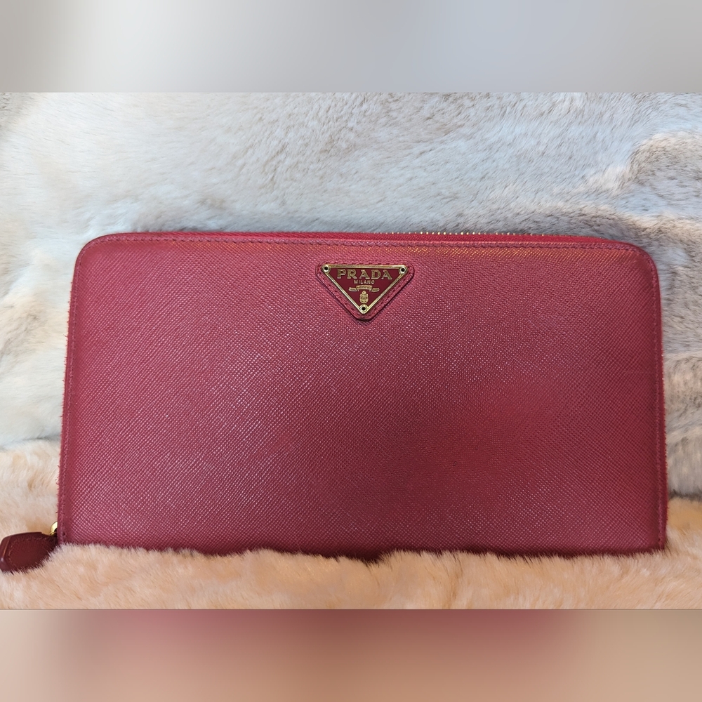 Pink Prada Saffiano Zip Wallet